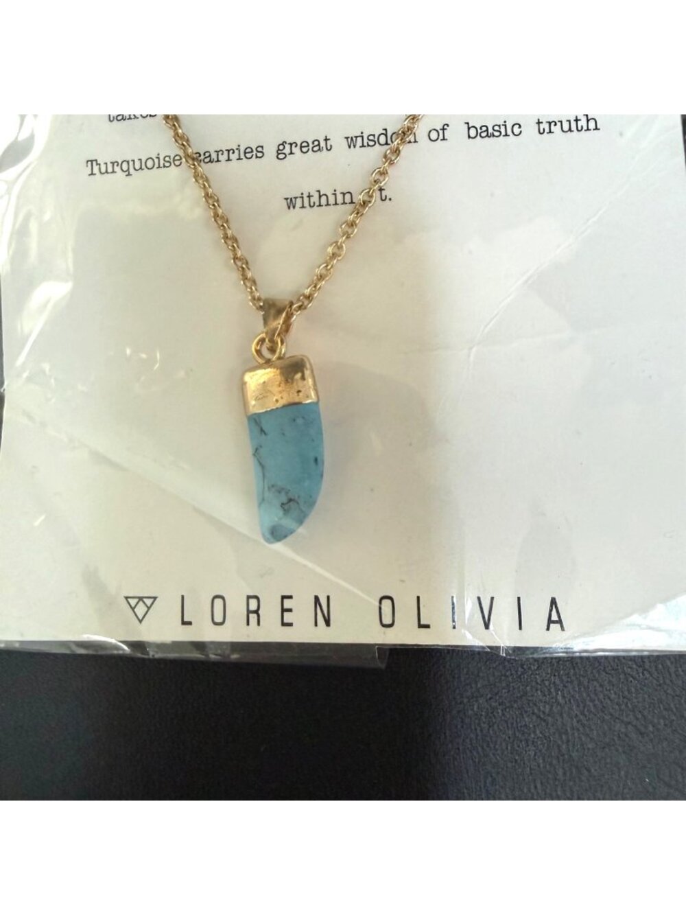 Loren Olivia Necklace 14K Gold Dipped Turquoise Horn Boho Gold Tone 16-18 inches